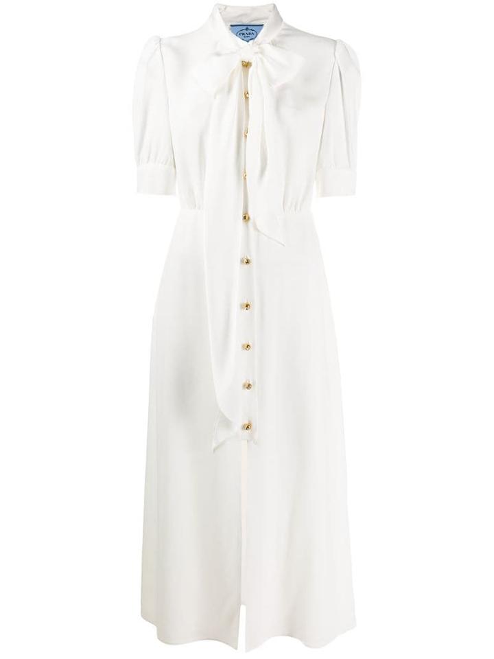 Prada Pussy Bow Shirt Dress - White