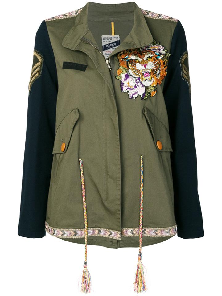 History Repeats Embroidered Zipped Jacket - Green