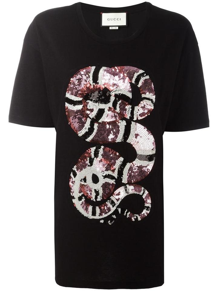 Gucci Snake Sequin Embellished T-shirt, Size: Xs, Black, Cotton