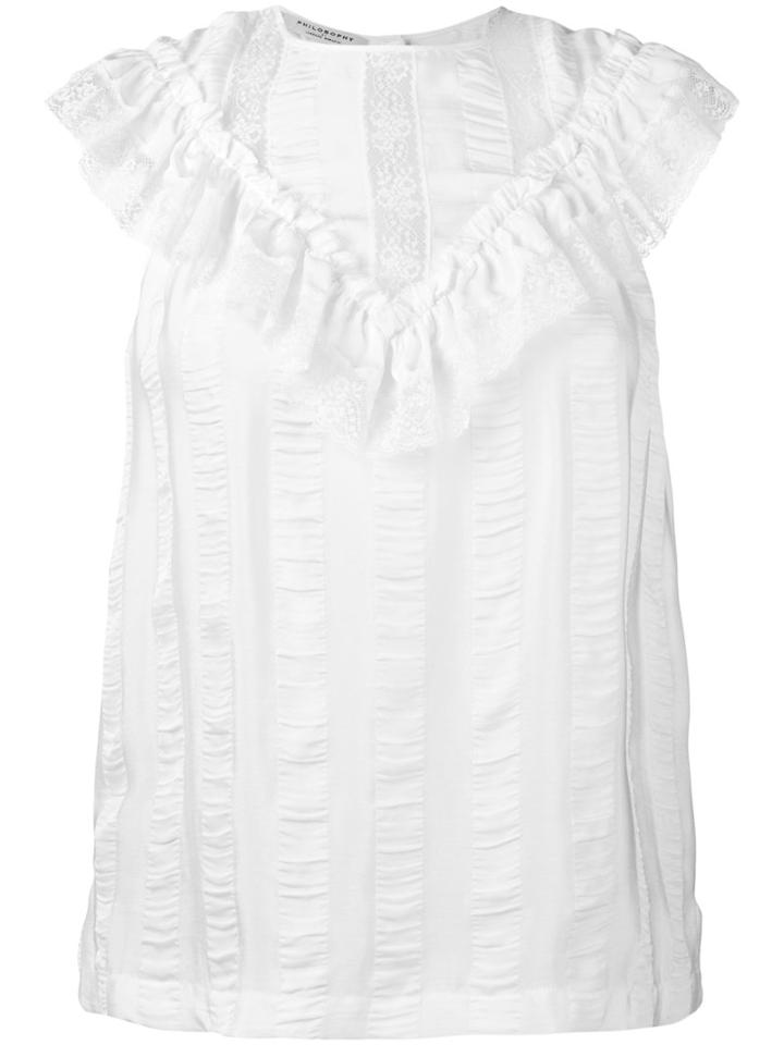 Philosophy Di Lorenzo Serafini - Floral Ruffled Top - Women - Viscose - 42, Women's, White, Viscose