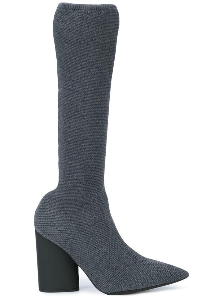 Yeezy Knitted Chunky Heel Boots - Grey