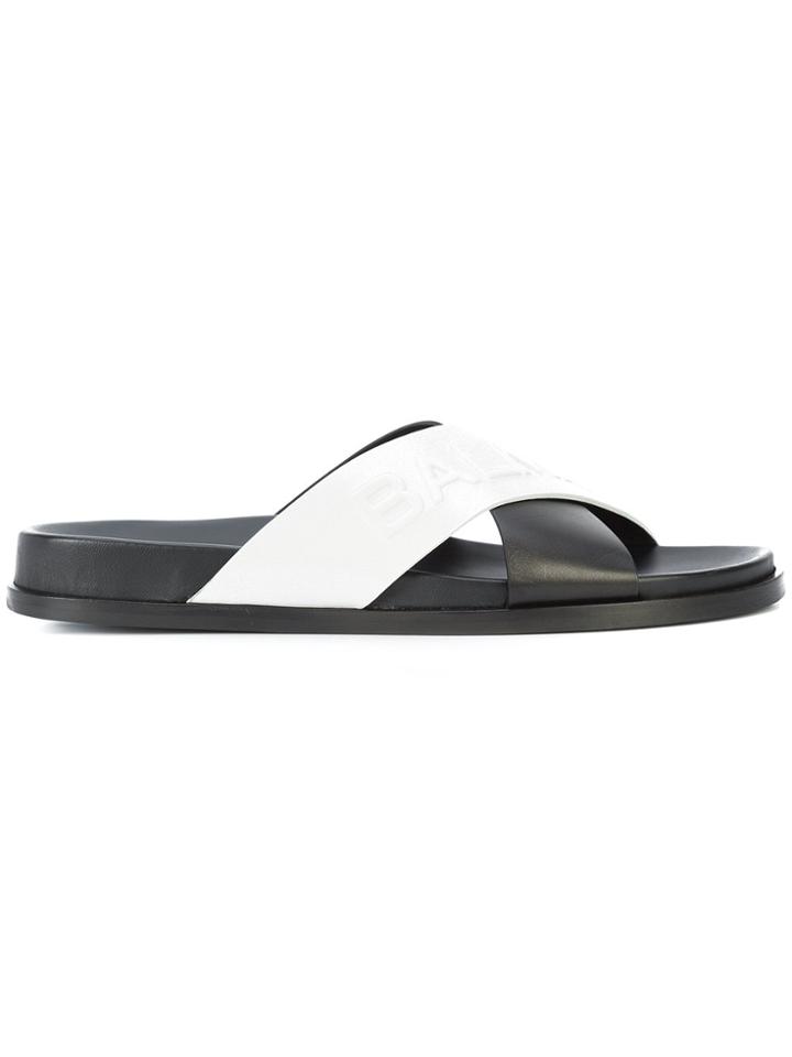 Balmain Bi-colour Crossover Strap Slides - Black