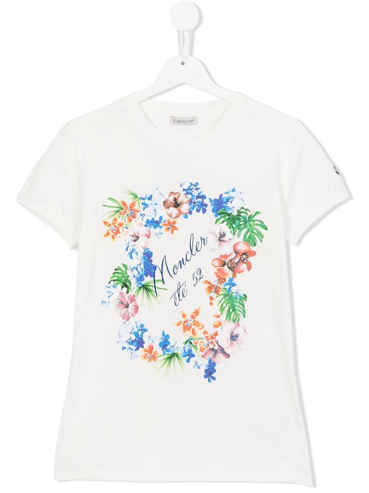 Moncler Kids Floral Print T-shirt, Girl's, Size: 14 Yrs, White