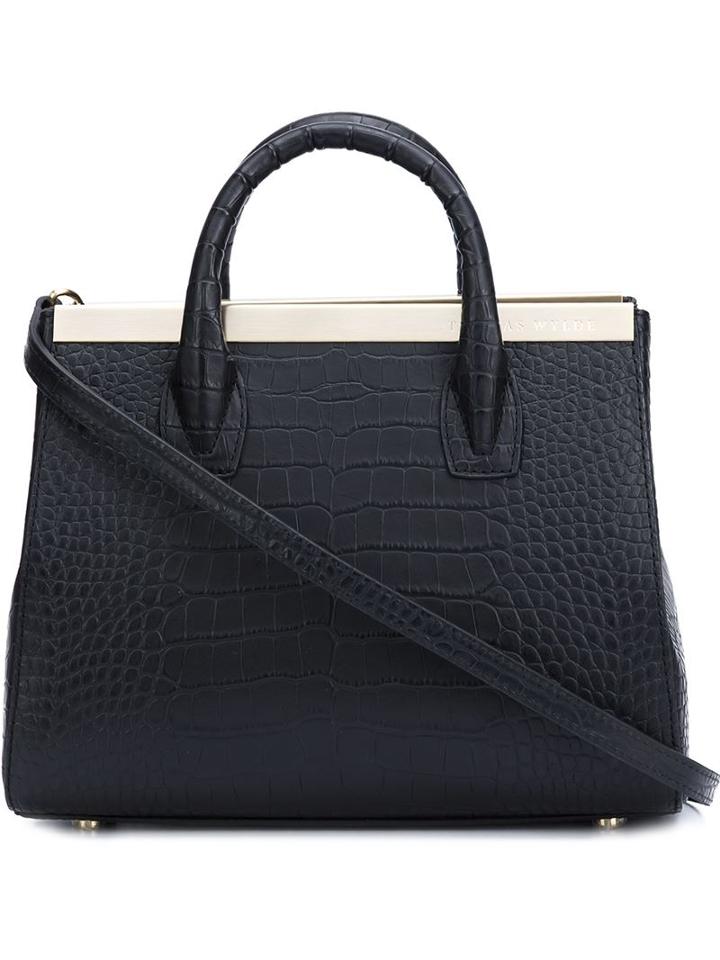 Thomas Wylde - Embossed Crocodile Effect Tote - Women - Calf Leather - One Size, Black, Calf Leather