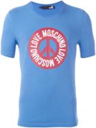 Love Moschino Peace & Logo Print T-shirt, Men's, Size: Small, Blue, Cotton/spandex/elastane