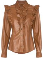 Skiim Darren Ruffled Leather Shirt - Brown
