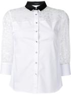 Loveless Contrast Collar Sheer Sleeve Blouse - White