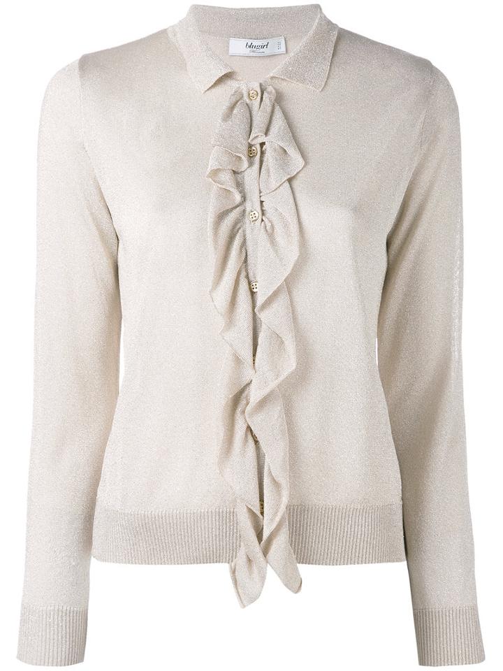 Blugirl - Lurex Ruffle Cardigan - Women - Polyamide/polyester/viscose - 42, Pink/purple, Polyamide/polyester/viscose