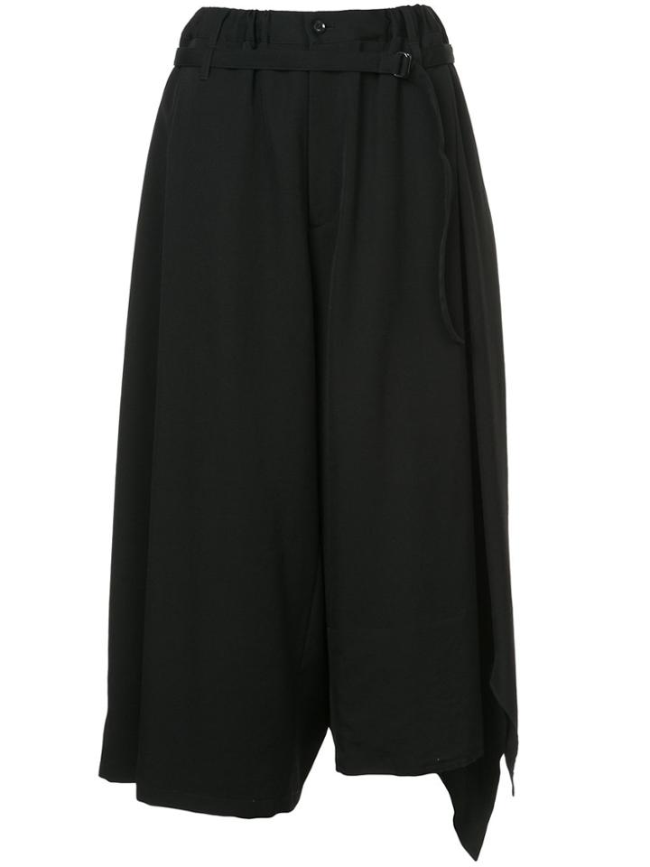 Yohji Yamamoto Asymmetric Cropped Palazzo Trousers - Black