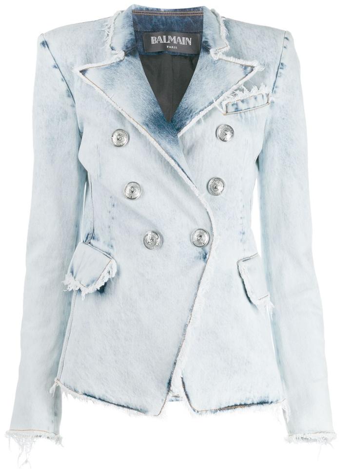 Balmain Denim Double-breasted Blazer - Blue