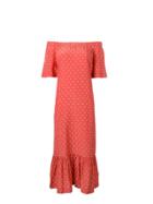 Asceno Off-shoulder Polka Dot Dress - Red