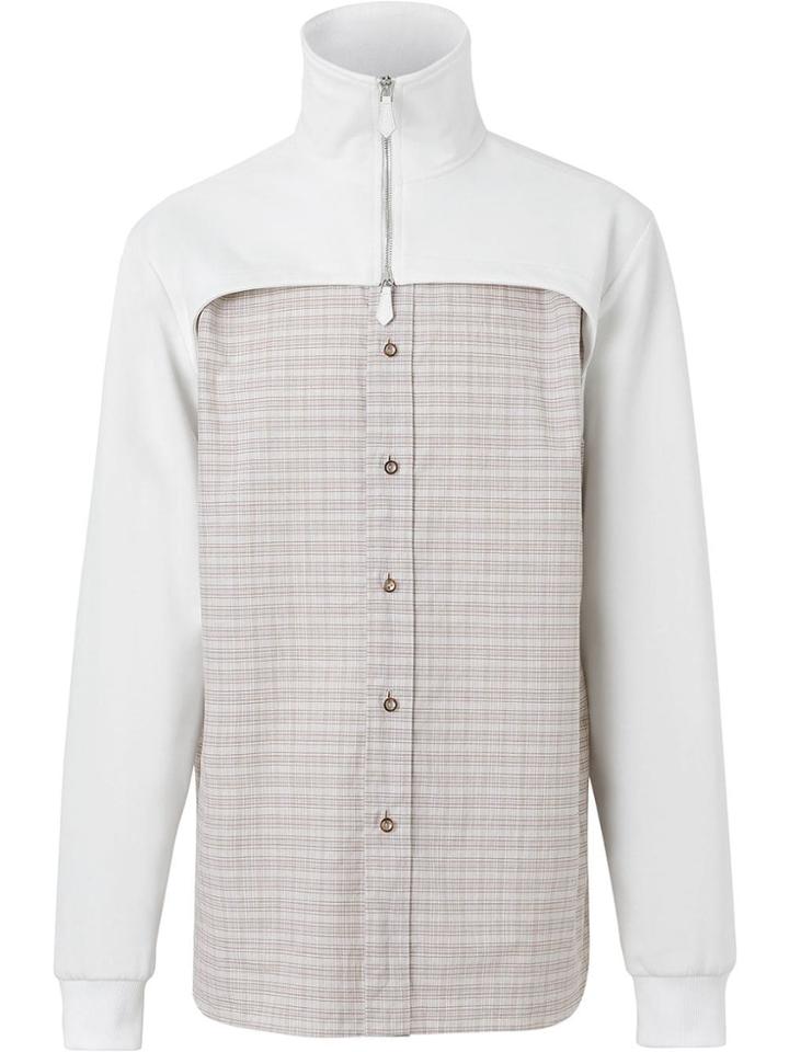 Burberry Track Top Detail Small Scale Check Cotton Shirt - Neutrals