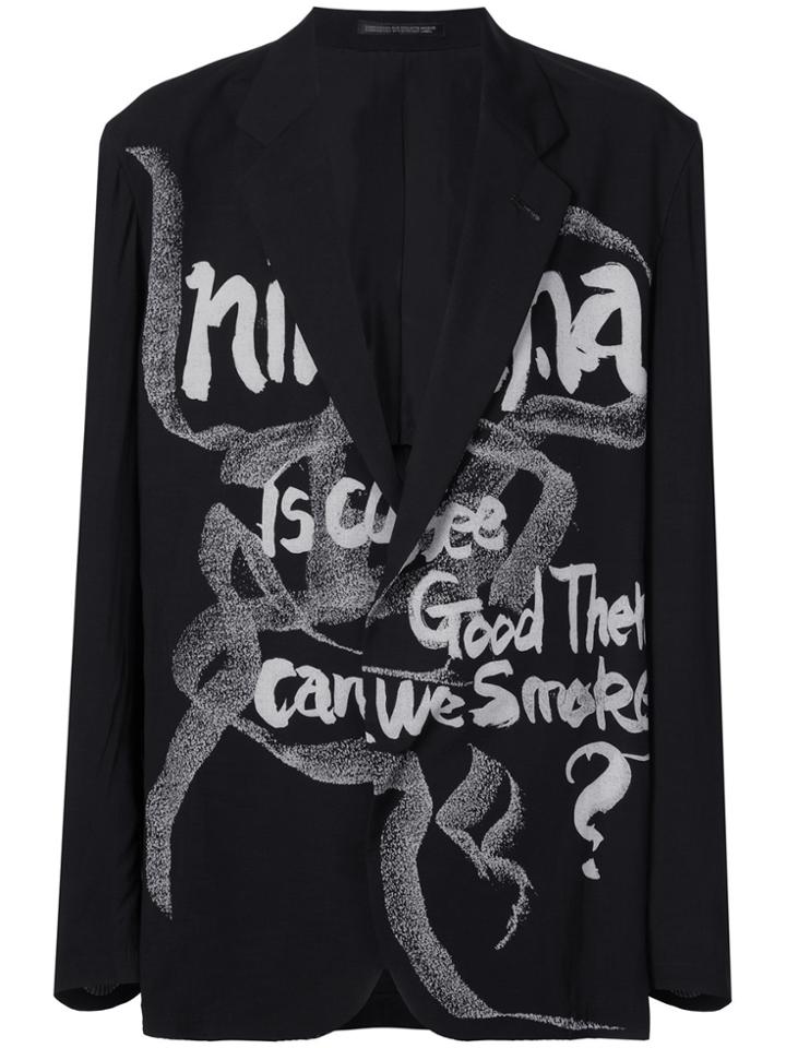 Yohji Yamamoto Slogan Tailored Blazer - Black