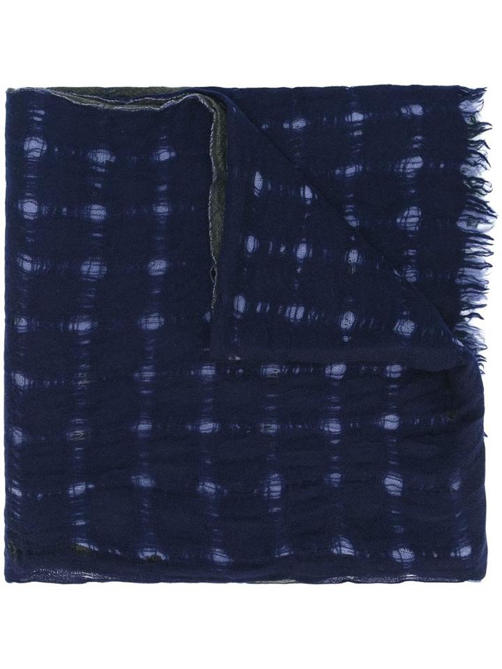 Y's Checked Raw Edge Scarf, Women's, Blue, Wool