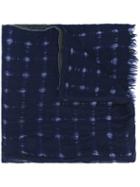 Y's Checked Raw Edge Scarf, Women's, Blue, Wool