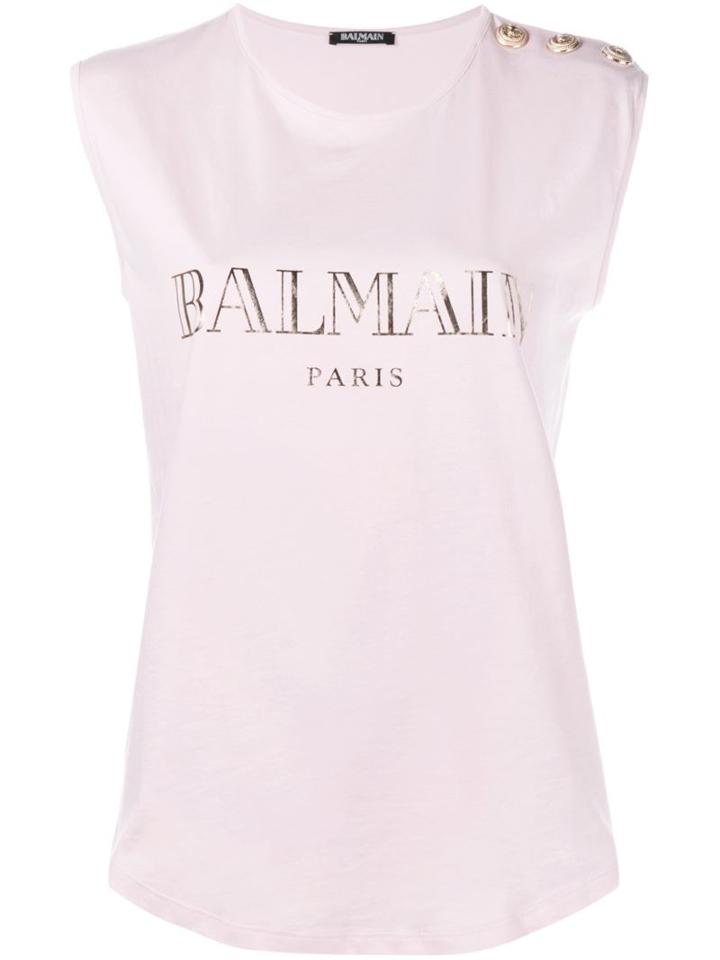 Balmain Logo Print Tank Top, Women's, Size: 42, Pink/purple, Cotton