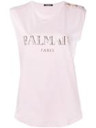 Balmain Logo Print Tank Top, Women's, Size: 42, Pink/purple, Cotton