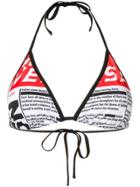 Versace Tabloid Print String Bikini Top - Black