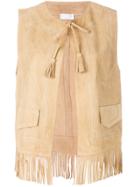 P.a.r.o.s.h. Fringed Leather Gilet - Nude & Neutrals