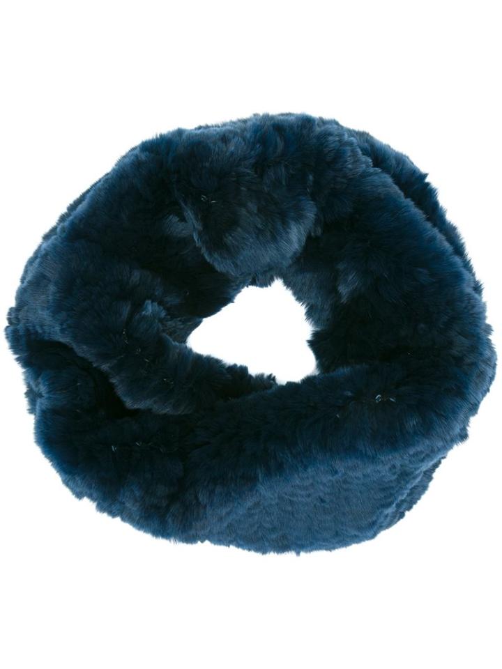 Yves Salomon Circle Scarf, Women's, Blue, Rabbit Fur