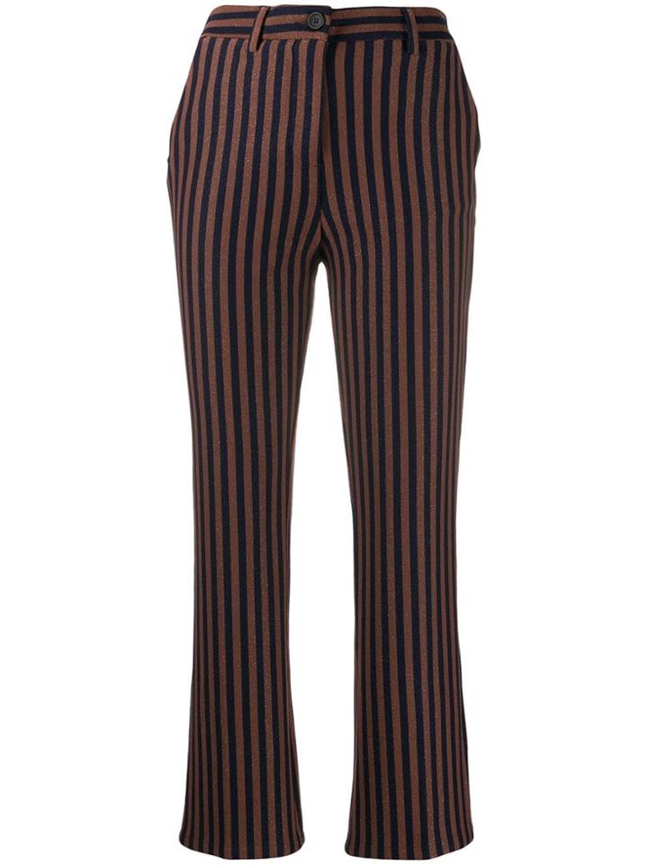 White Sand Striped Crop Trousers - Brown