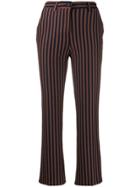 White Sand Striped Crop Trousers - Brown