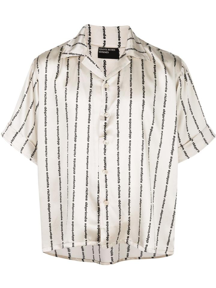 Enfants Riches Déprimés Logo Stripe Print Satin Bowling Shirt -