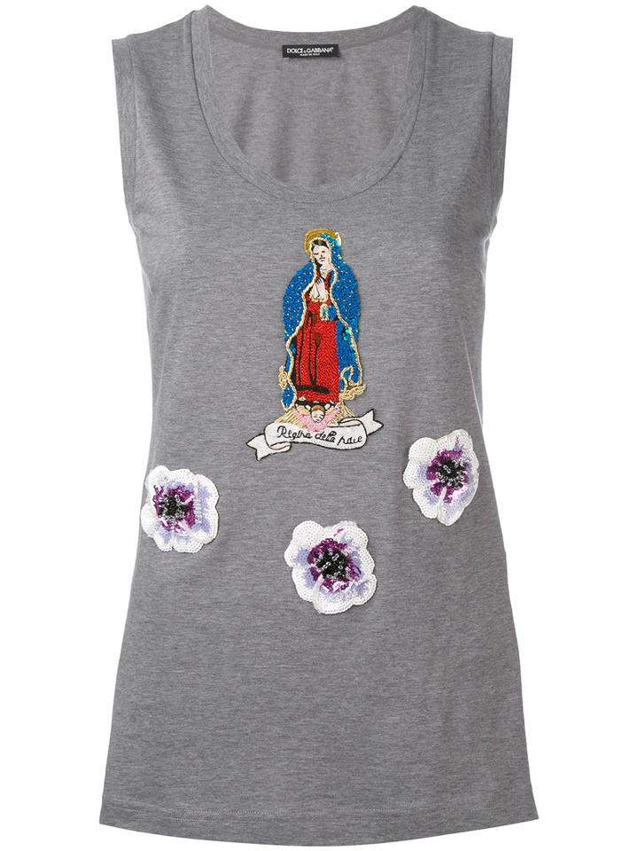 Dolce & Gabbana - Virgin Mary Patch Tank Top - Women - Cotton - 40, Women's, Grey, Cotton