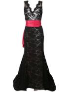 Oscar De La Renta Lace Detail Evening Dress - Black