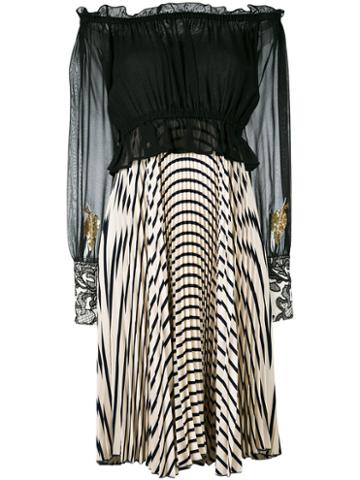 Loyd/ford - Off The Shoulder Printed Pleat Dress - Women - Silk/rayon - 4, Black, Silk/rayon