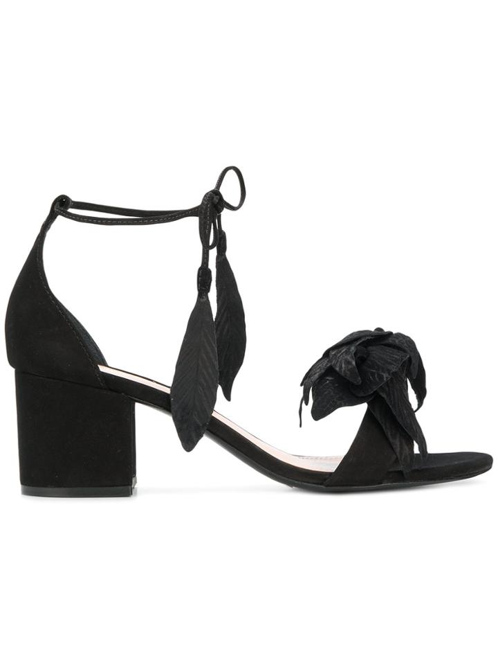Schutz Ankle Tie Flower Sandals - Black