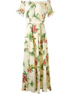 Isolda Printed Off-shoulder Long Dress, Women's, Size: 44, Nude/neutrals, Silk