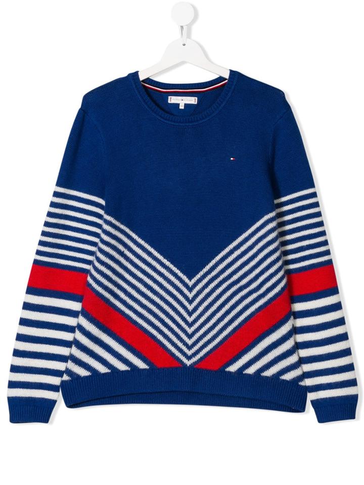 Tommy Hilfiger Junior V-striped Jumper - Blue