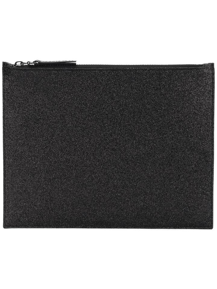Maison Margiela Glitter Panel Pouch, Men's, Black, Polyester/cotton/polyurethane/calf Leather