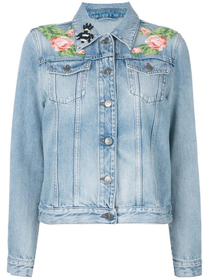 Gucci Embroidered Denim Jacket, Size: 42, Blue, Cotton