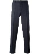 Ermenegildo Zegna Pleated Slim Fit Trousers, Men's, Size: 52, Blue, Spandex/elastane/viscose/wool