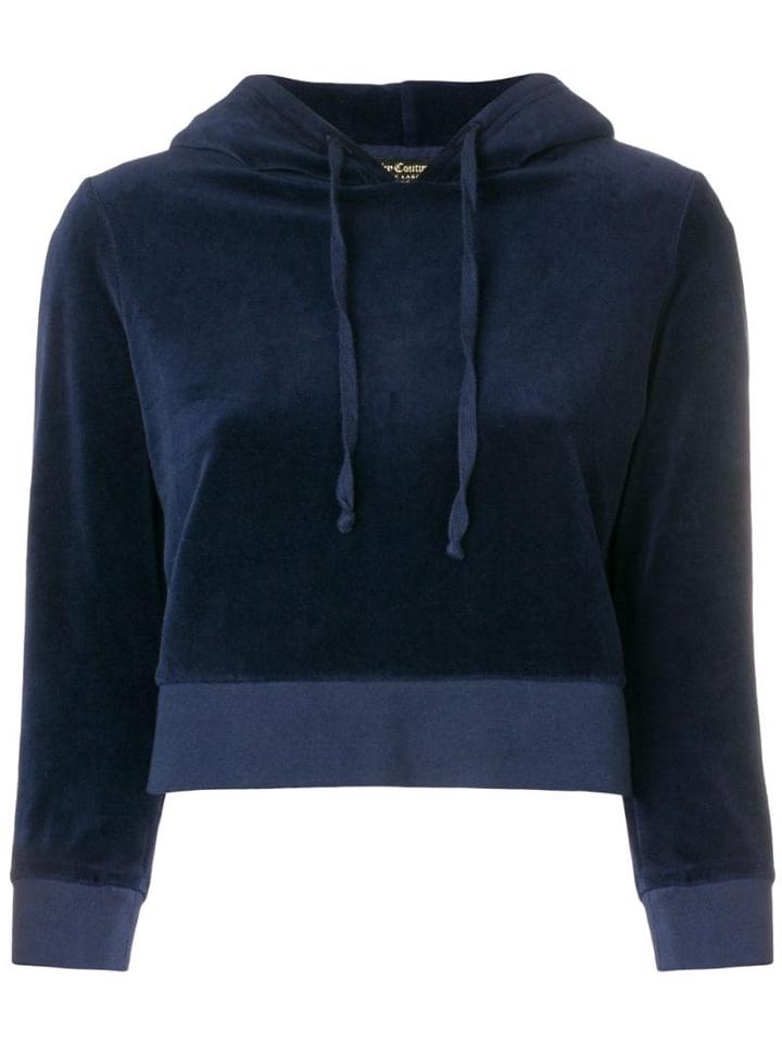 Juicy Couture Cropped Velvet Hoodie - Blue