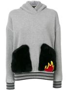 Mr & Mrs Italy Patch Fur Pocket Hoodie - Grey