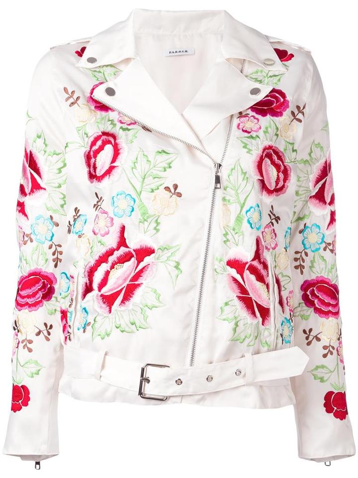 P.a.r.o.s.h. Embroidered Floral Biker Jacket, Women's, Size: Medium, Nude/neutrals, Polyester