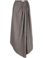 Co Asymmetric Checked Skirt - Brown