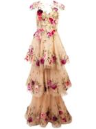 Marchesa Layered Floral Gown - Nude & Neutrals