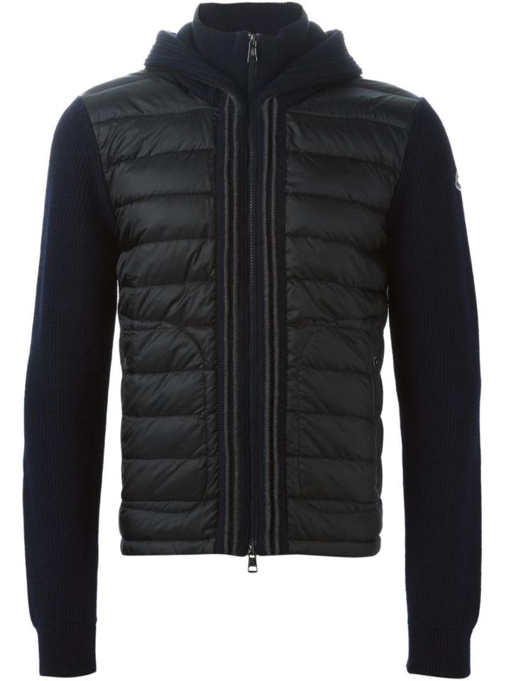 Moncler Padded Panel Cardigan, Men's, Size: Large, Blue, Feather Down/polyamide/wool