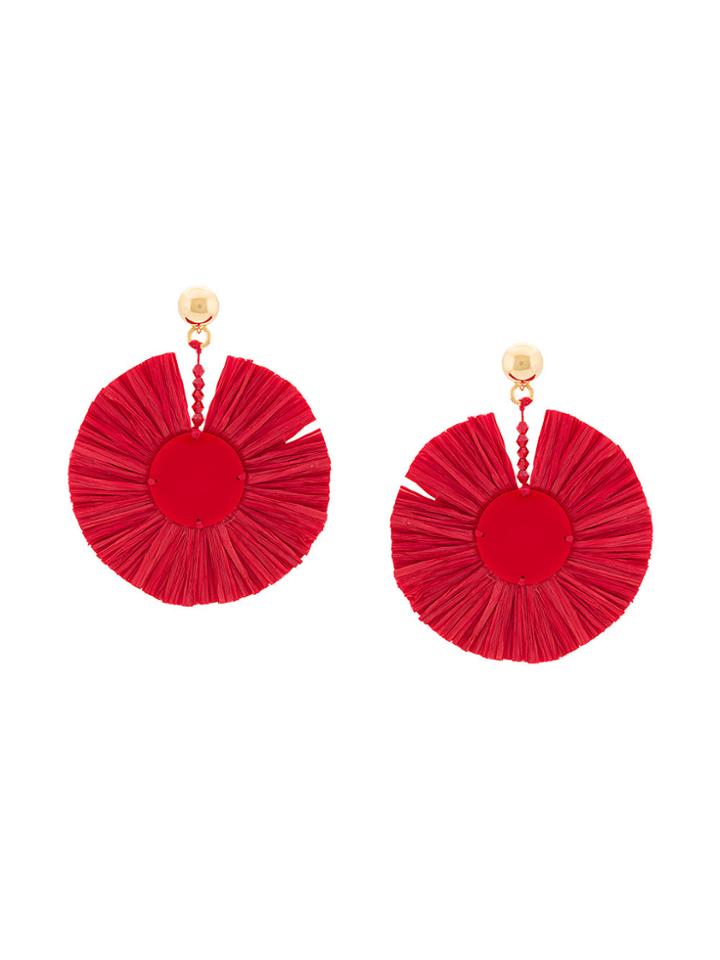 Oscar De La Renta Small Raffia Disk Earrings - Red