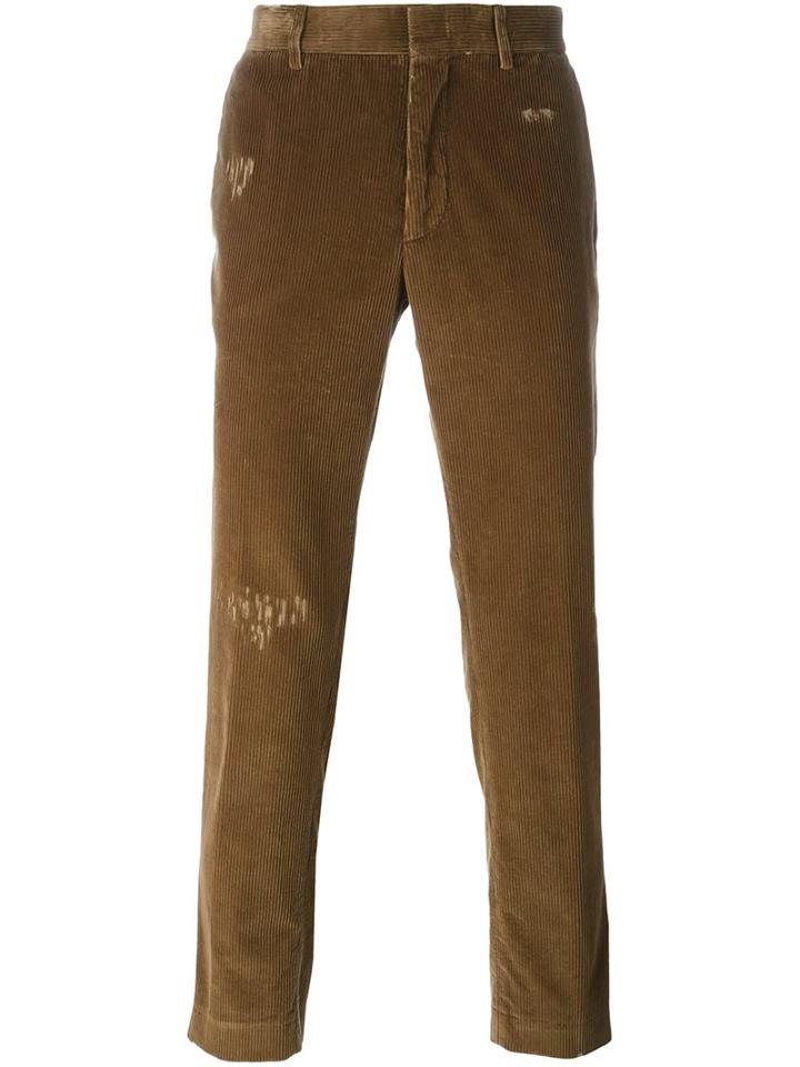 Msgm Distressed Corduroy Trousers, Men's, Size: 48, Brown, Cotton