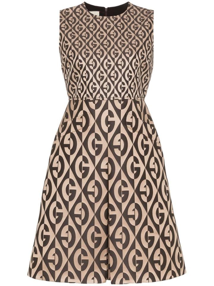 Gucci Gg Logo Print Sleeveless Dress - Brown