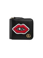 Gucci Leather Coin Wallet With Mouth Embroidery - Black