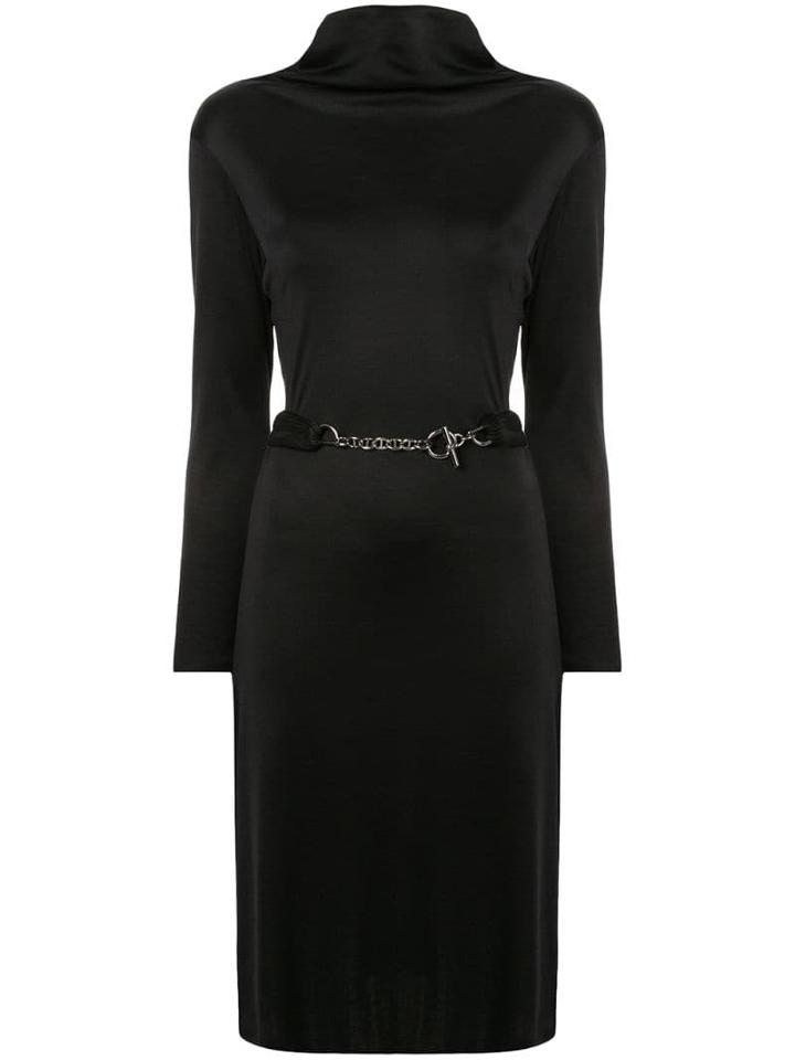 Hermès Pre-owned Stand Up Collar Belted Dress - Black