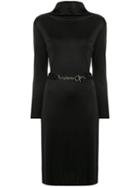 Hermès Pre-owned Stand Up Collar Belted Dress - Black