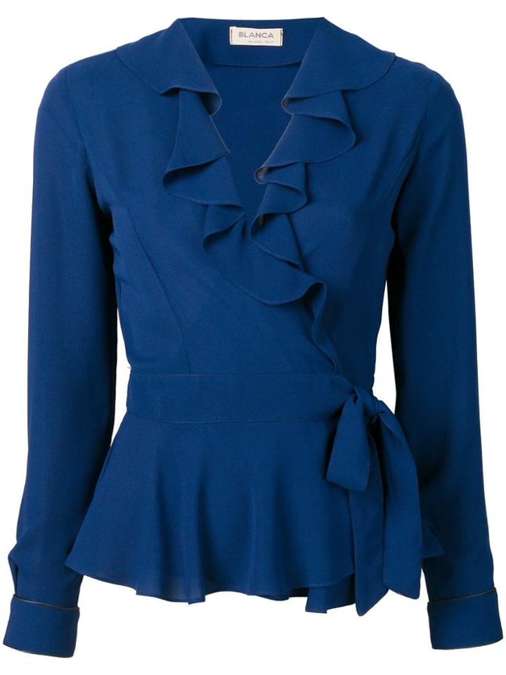 Blanca Ruffled Wrap Blouse - Blue