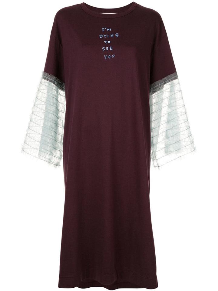Tu Es Mon Trésor Tulle Frill Cuff T-shirt Dress - Red